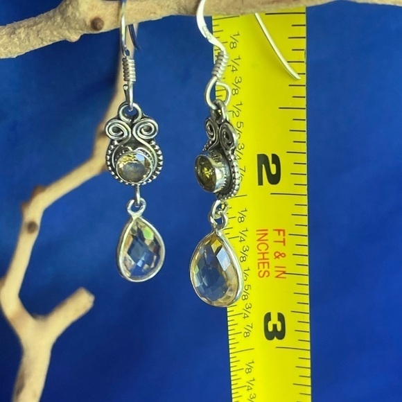 New citrine stone 925 Sterling dangle earrings - Picture 2 of 3